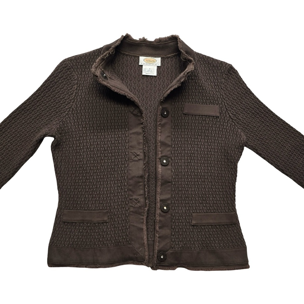 Talbots Petites Knit Jacket Button Front Chocolat… - image 2